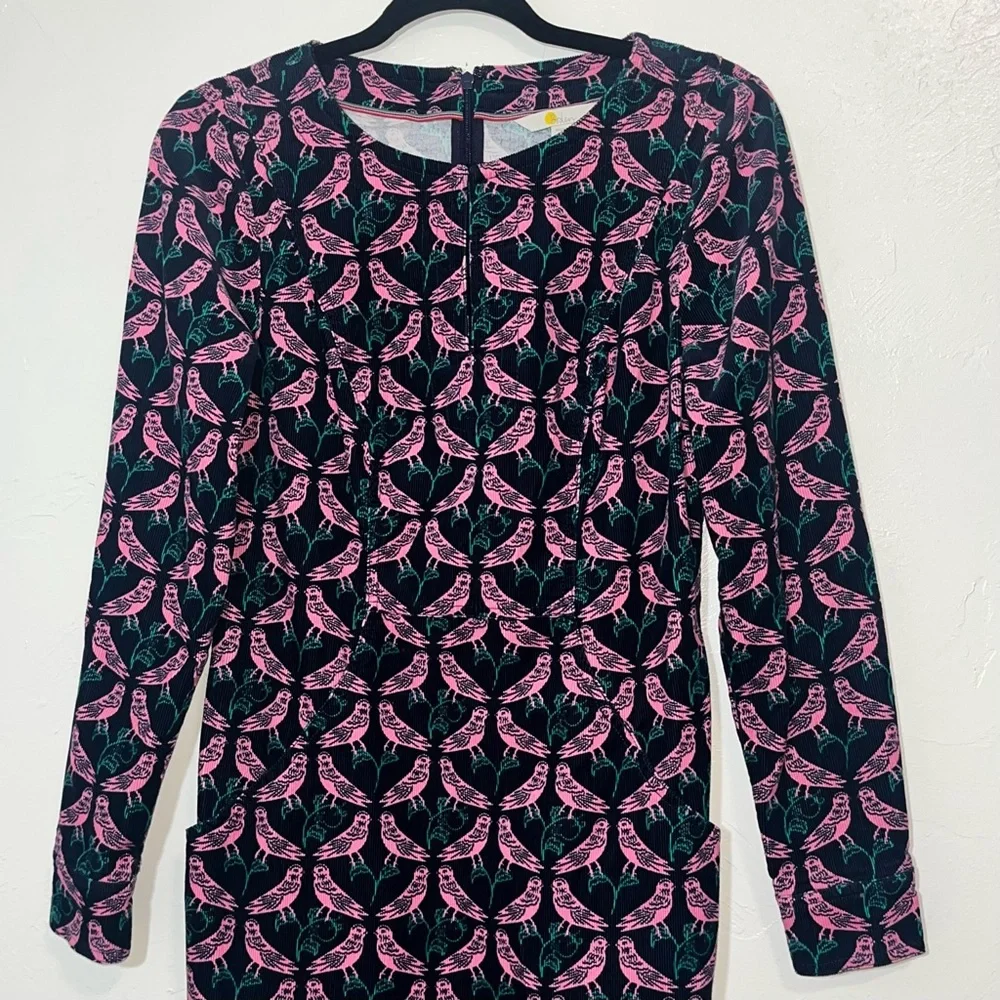 Boden Pink Lovebird Print Corduroy Sheath Dress Size 6 Small - Picture 6 of 15
